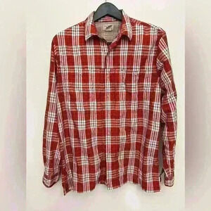 L.L. Bean Mens Button Down Shirt Red Plaid Long Sleeve Traditional Fit Collar M